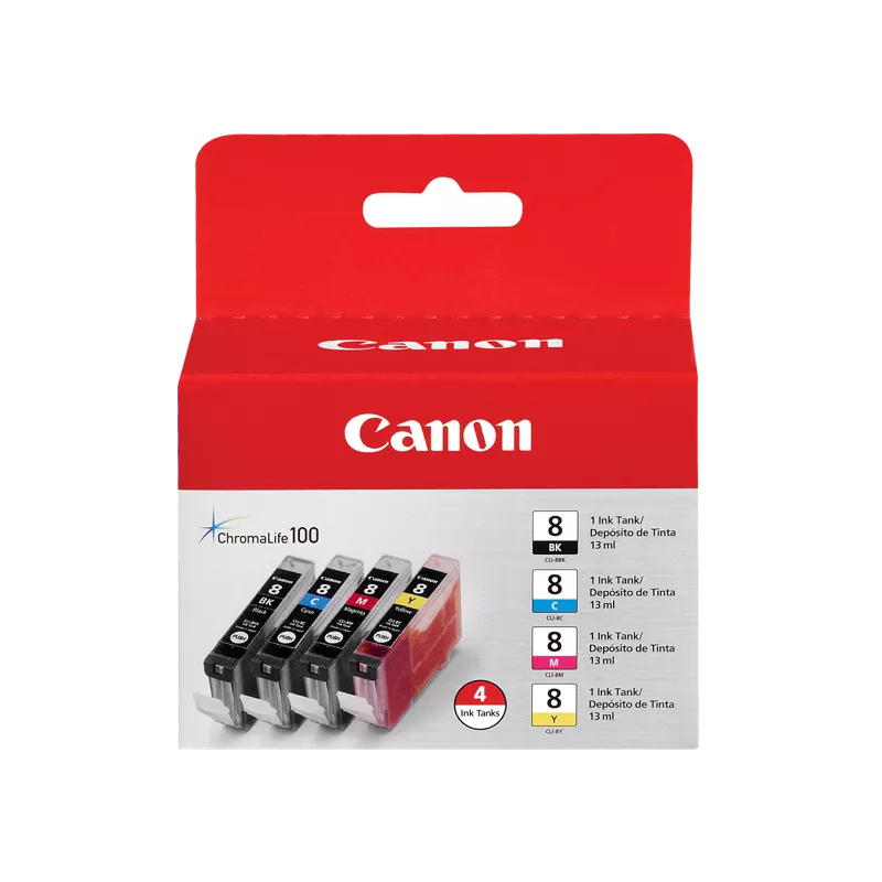 Original Canon CLI-8 Standard Yield Tri-Color (4-Pack) Ink Tank, 0620B010