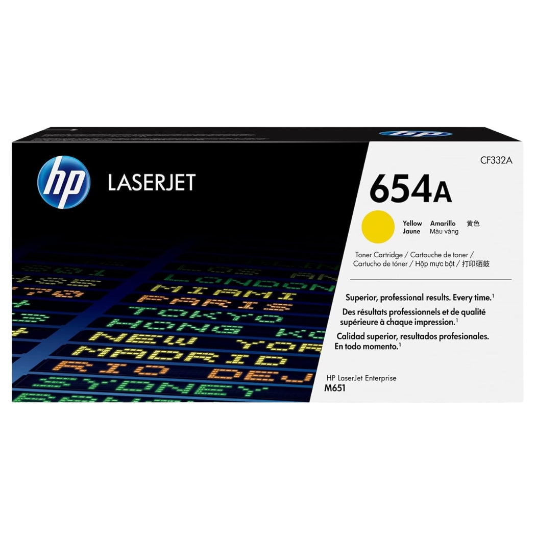 Original HP 654A Yellow LaserJet Toner Cartridge, CF332A