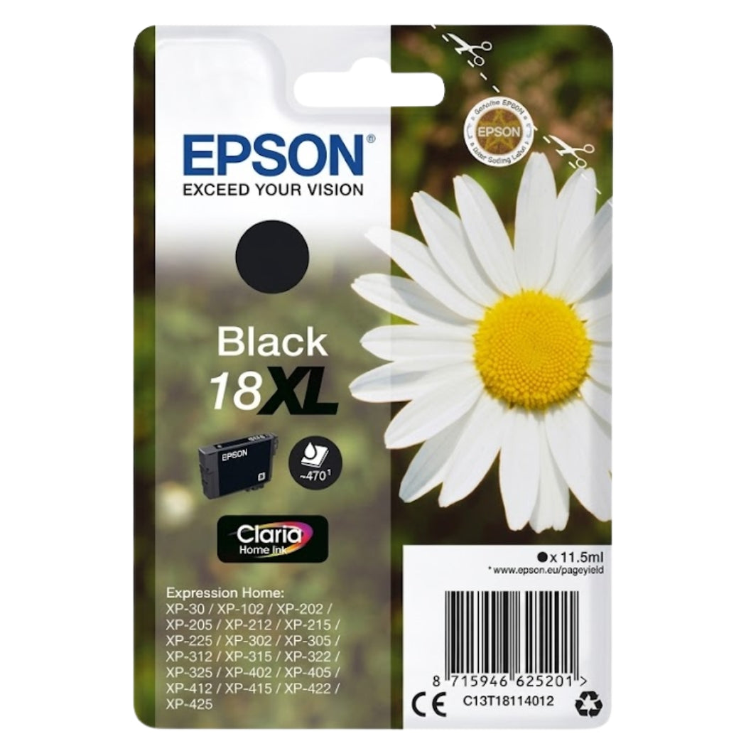 Original Epson 18XL High Yield Black Ink Cartridge, C13T18114012