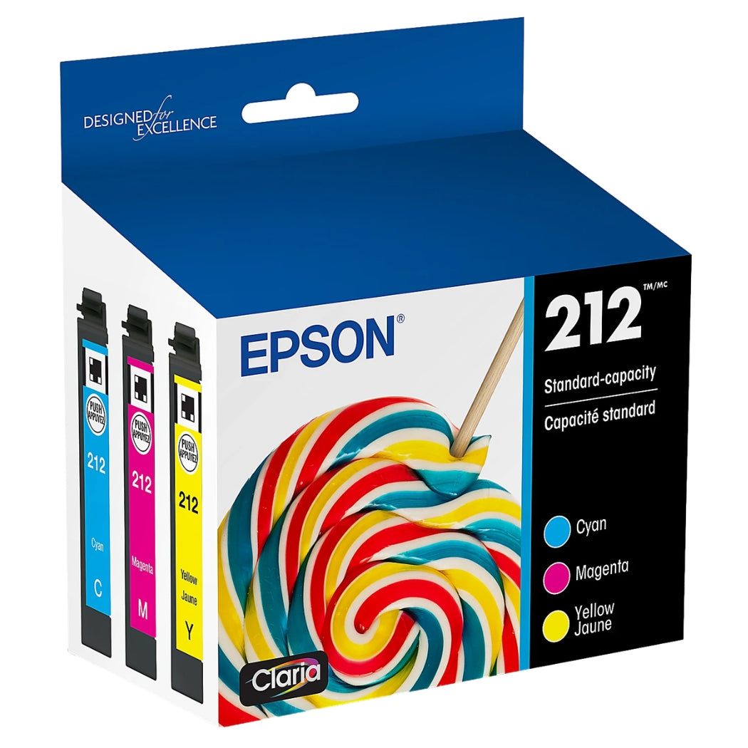 Original Epson 212 Standard Yield Multi-Color (3-Pack) Ink Cartridge, T212120-S