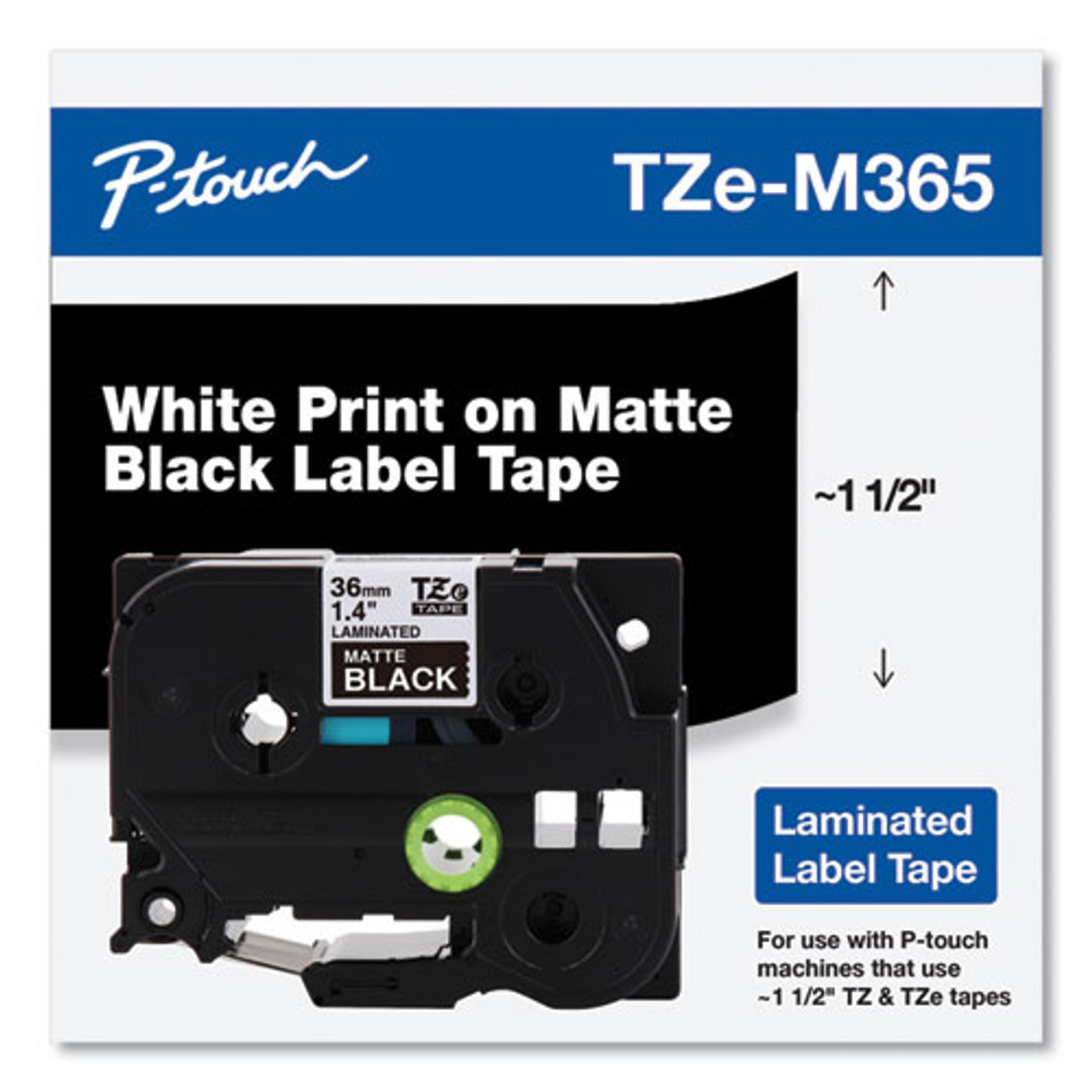 Original Brother TZe-M365 Labelling Tape Cassette 36mm (W) * 8m (L) White print on Matte Black Tape-TZe-M365