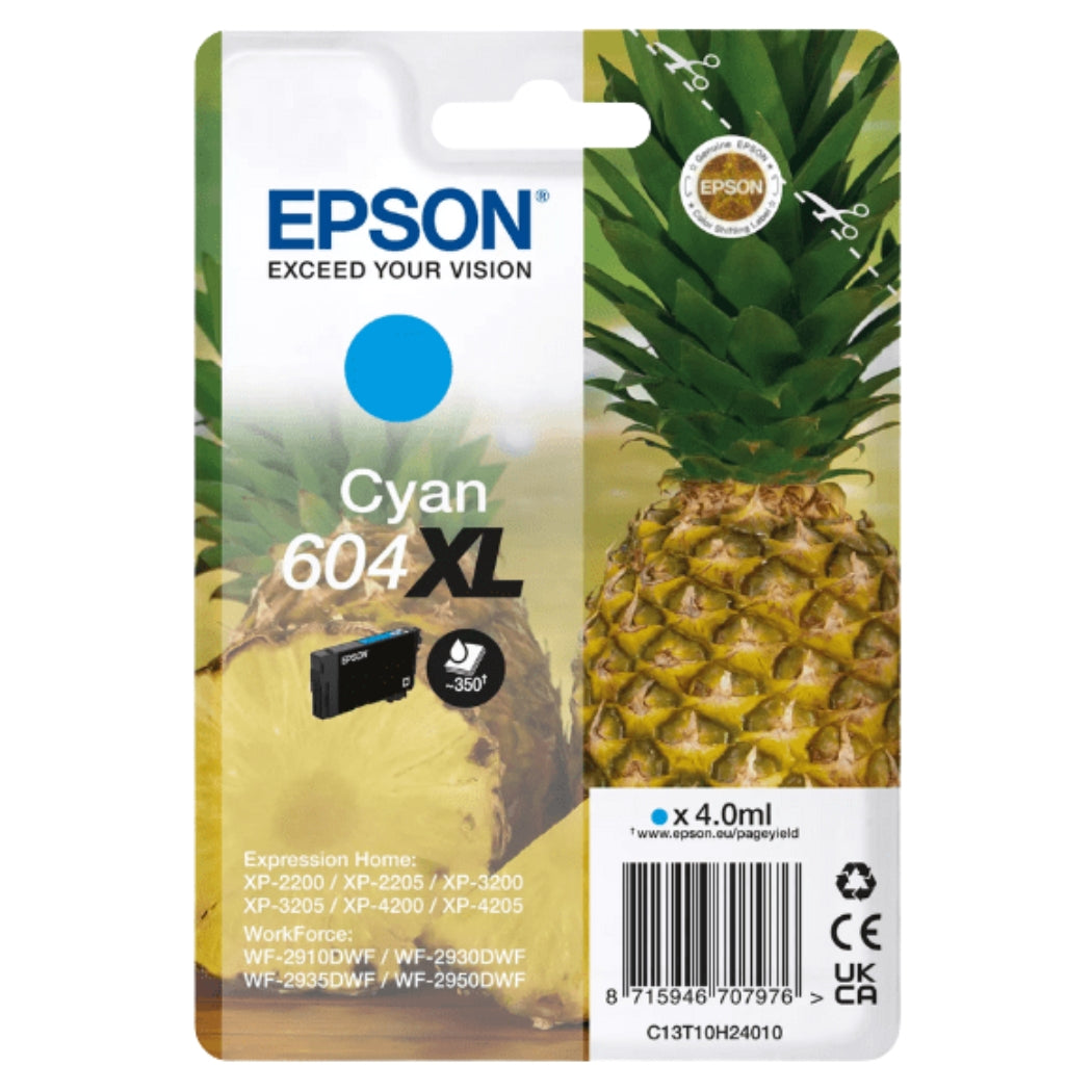 Original Epson 604XL High Yield Cyan Ink Cartridge, C13T10H24010