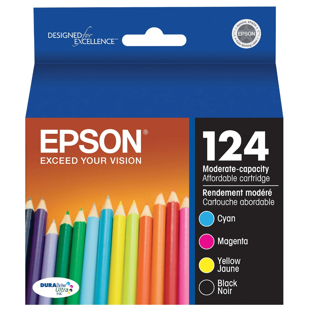 Original Epson T124 Standard Yield Multi-Color (4-Pack) Ink Cartridge, T124120-BCS