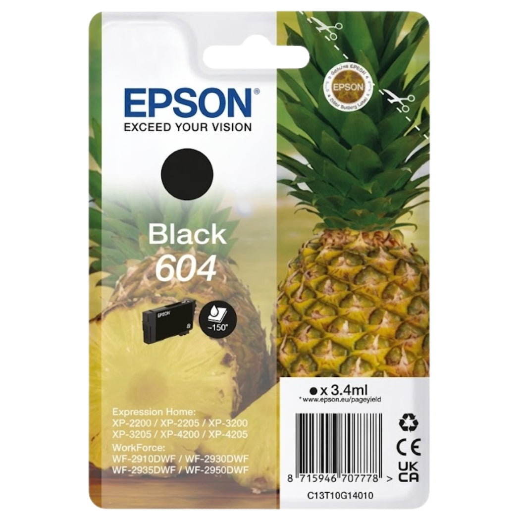 Original Epson 604 Standard Yield Black Ink Cartridge, C13T10G14010