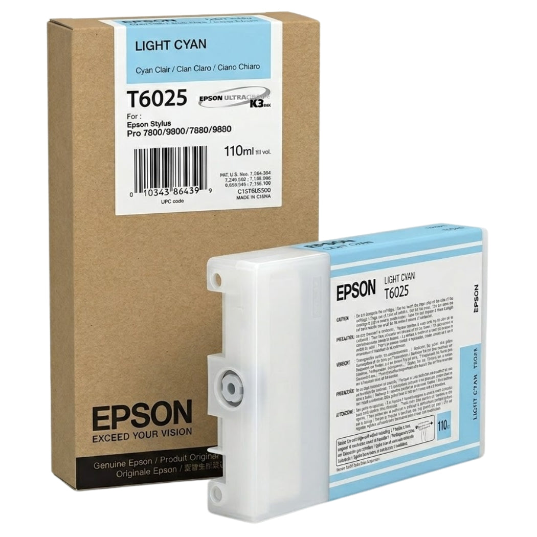 Genuine Epson T6025 110ml UltraChrome Light Cyan Ink Cartridge, T602500