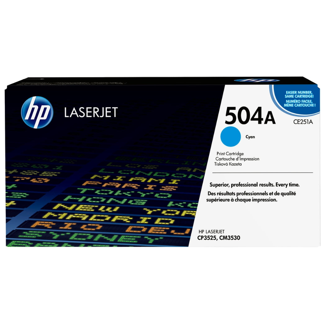 HP 504A Standard Yield Cyan LaserJet Toner Cartridge, CE251A