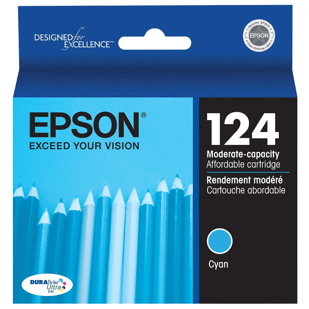 Original Epson T124 Standard Yield Cyan Ink Cartridge, T124220