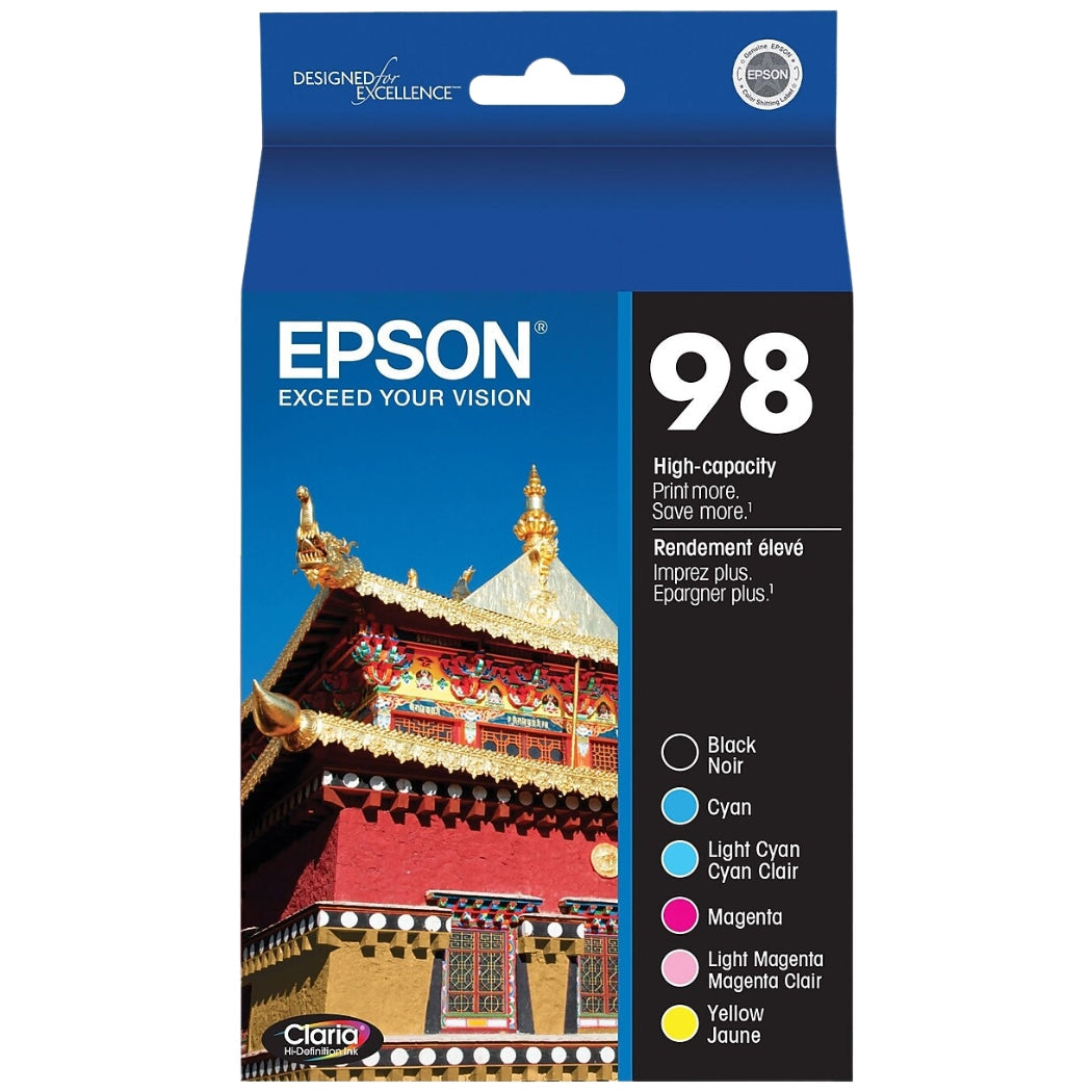 Epson 98 Black/Cyan/Light Cyan/Magenta/Light Magenta/Yellow High Yield Ink Cartridge, 6/Pack