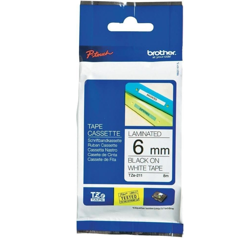 Original Brother TZe-S211 Labelling Tape Cassette 6mm (W) * 8m (L) Black on white-TZe-S211