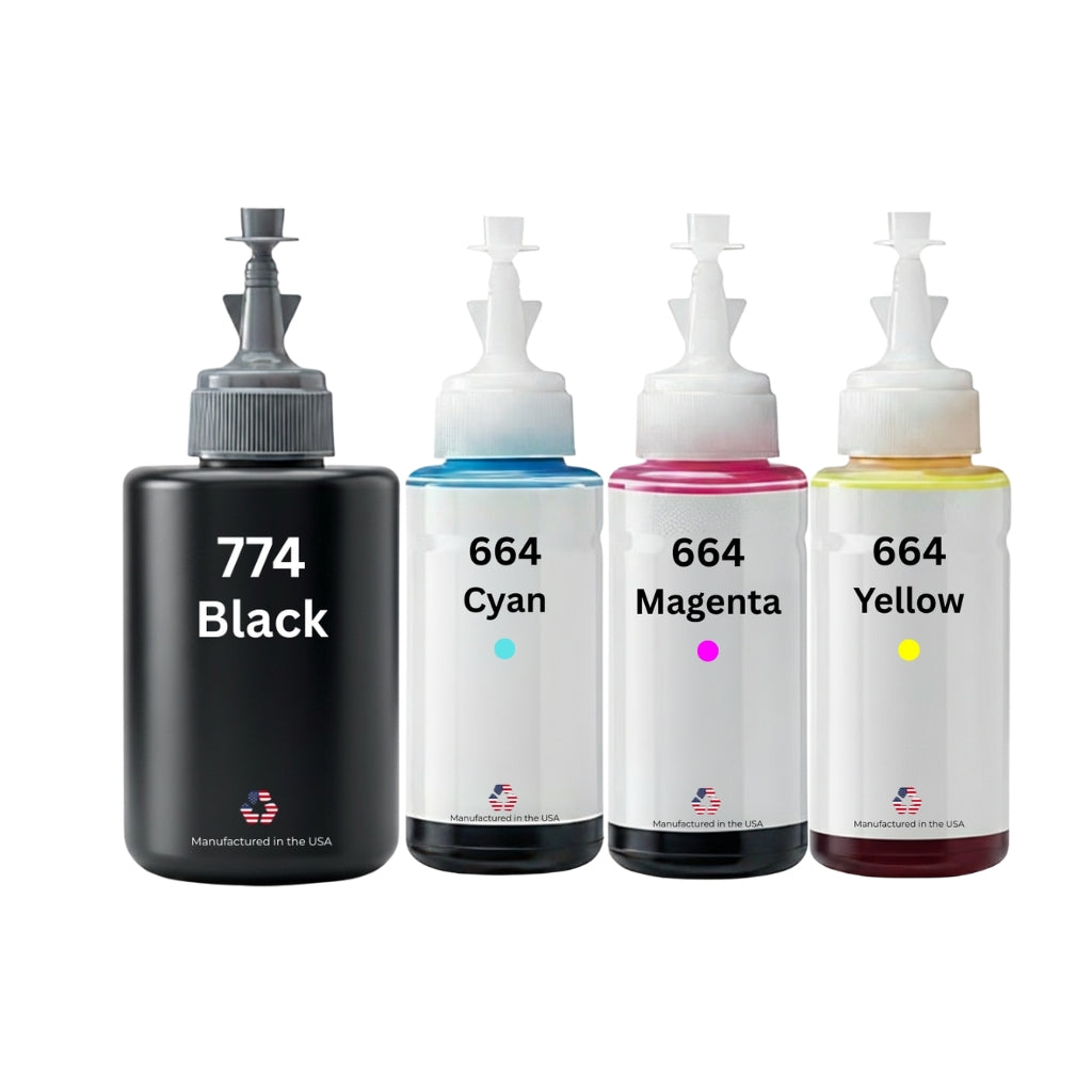 JIT Brand Replacement For Epson 774/664 (774Bk/664CMY) High Yield Ink Bottle Made in the USA, 4-Pack