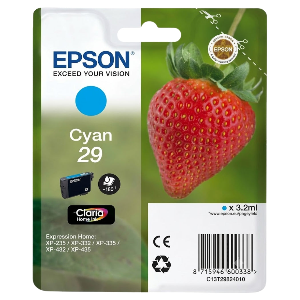 Genuine Epson Cyan Ink Cartridge, C13T298240