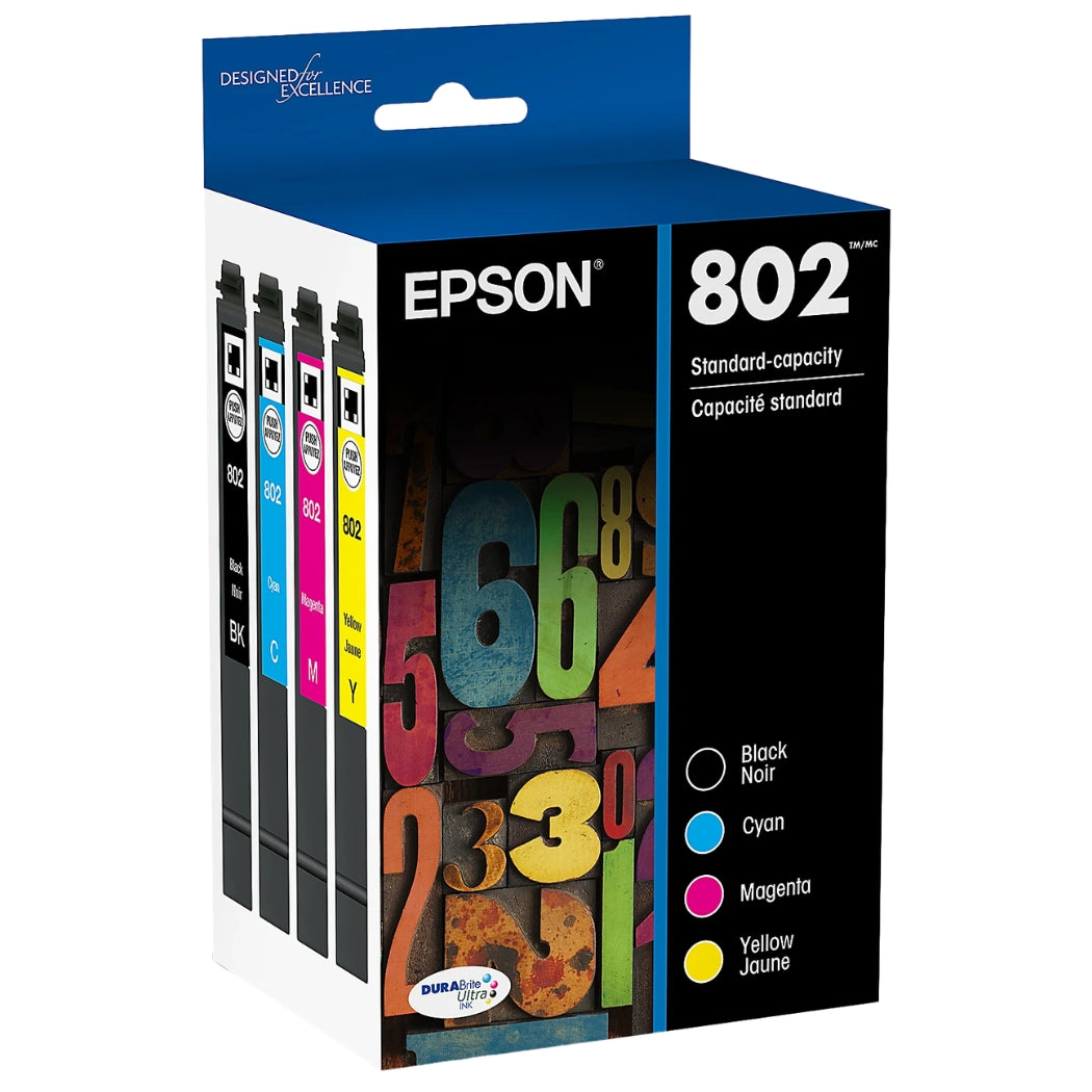 Original Epson T802 Standard Yield Multi-Color (4-Pack) Ink Cartridge, T802120-BCS