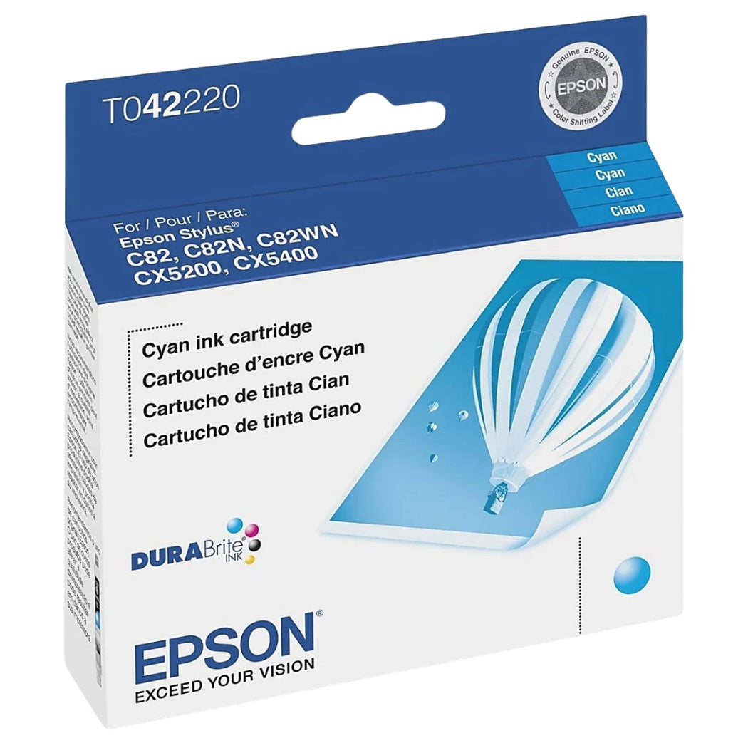 Original Epson T042 Standard-Yield Cyan Ink Cartridge, T042220