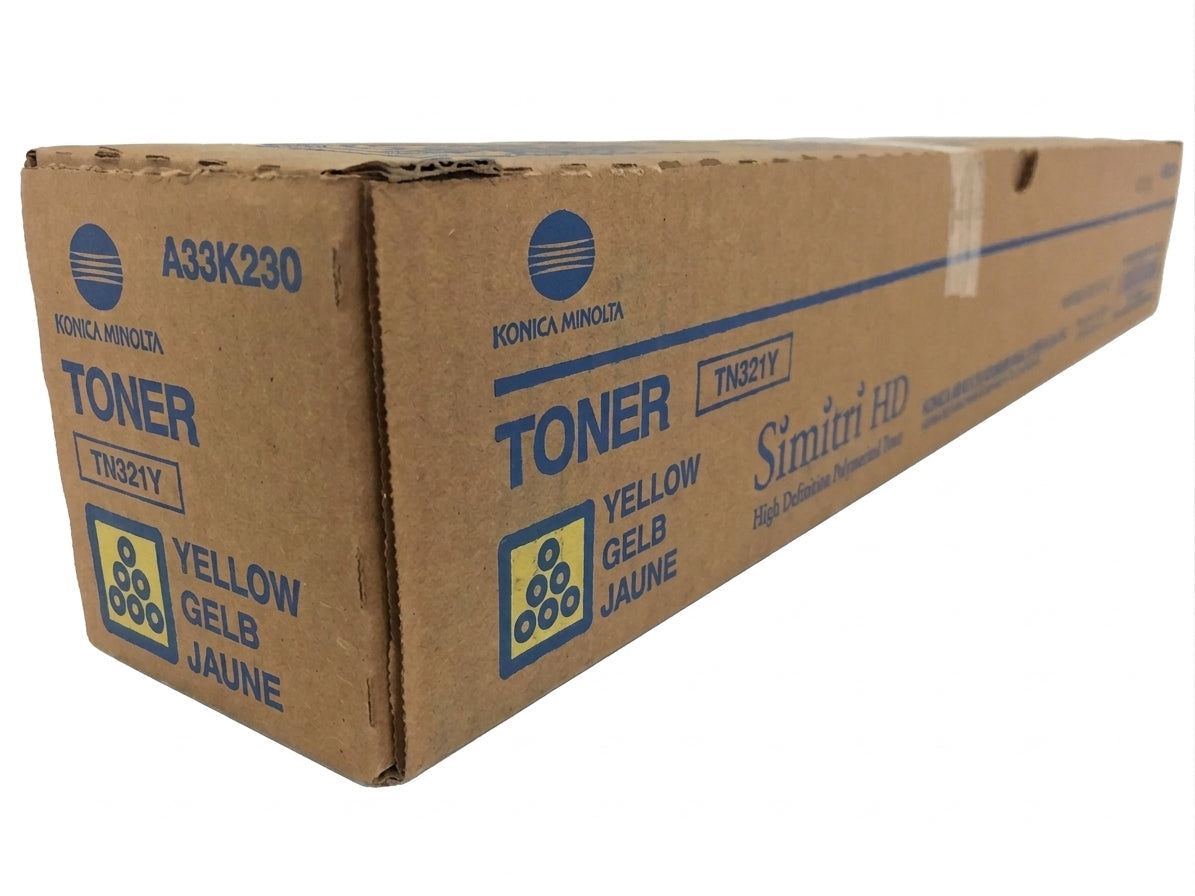 Original Konica Minolta TN321Y Standard Yield Yellow Toner Cartridge, A33K230