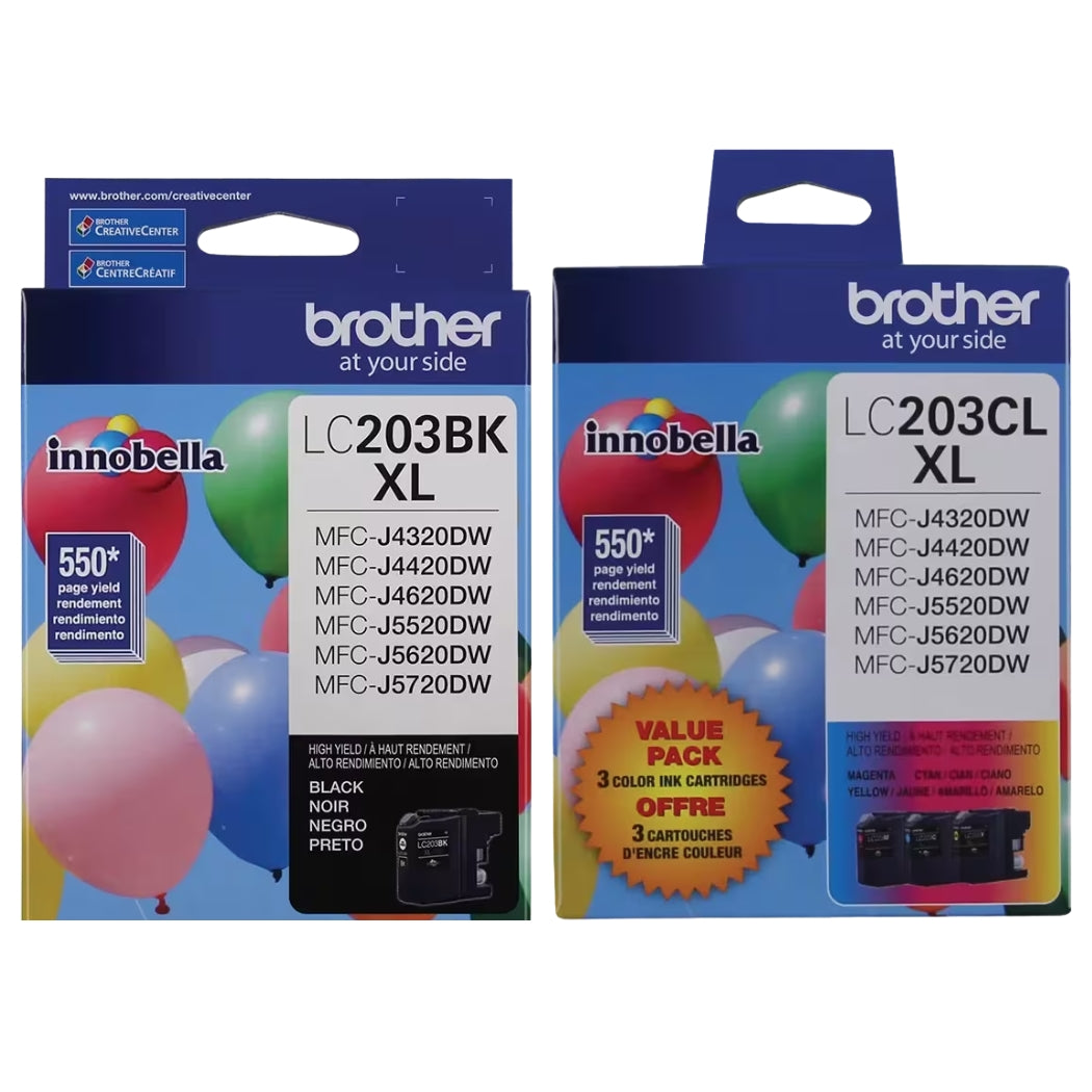 Brother LC203XL High Yield Black / 3 Color Ink Cartridge (4-Pack)