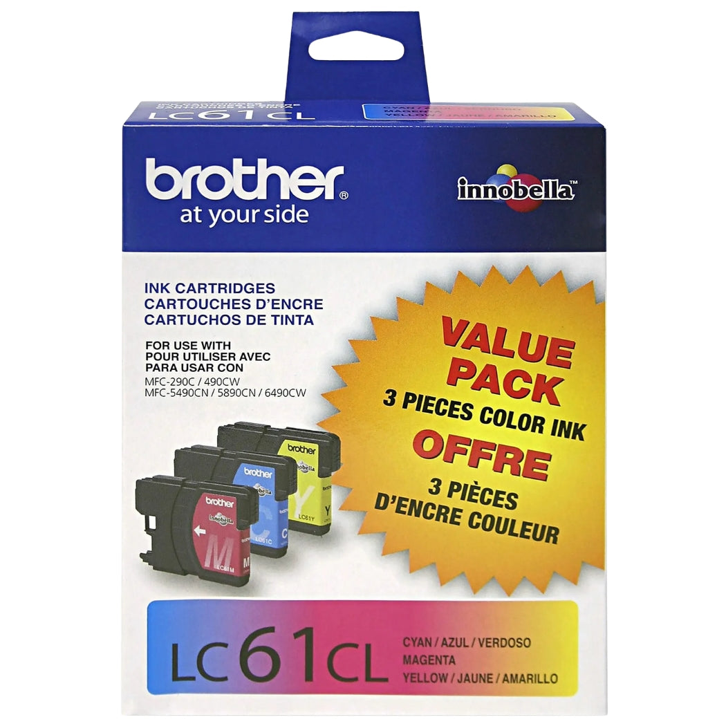 Brother LC61 Cyan, Magenta and Yellow Ink Cartridges (3 Pack)