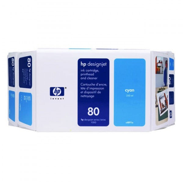 Genuine HP 80 350ml Value Pack Cyan Ink Cartridge, Printhead and Cleaner C4891A