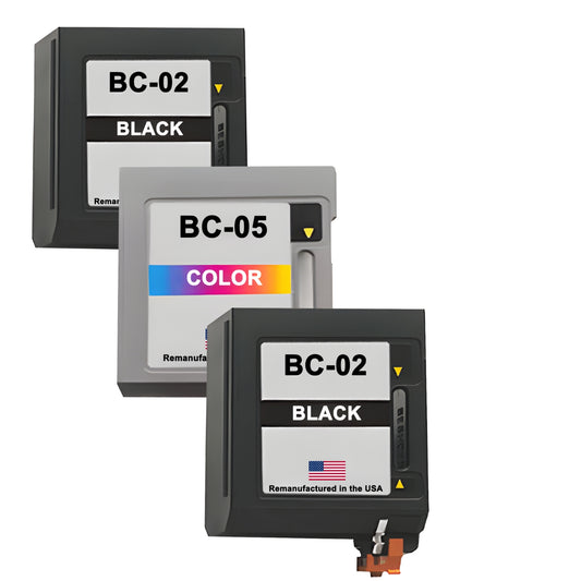 JIT Brand for Canon BC-02 2 Black / BC-05 1 Color 3-Pack Remanufactured in the USA Ink Cartridges