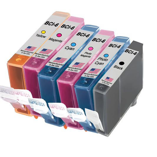 JIT Brand for Canon BCI-6 1-Black / 5-Color 6-Pack Remanufactured in the USA Ink Cartridge