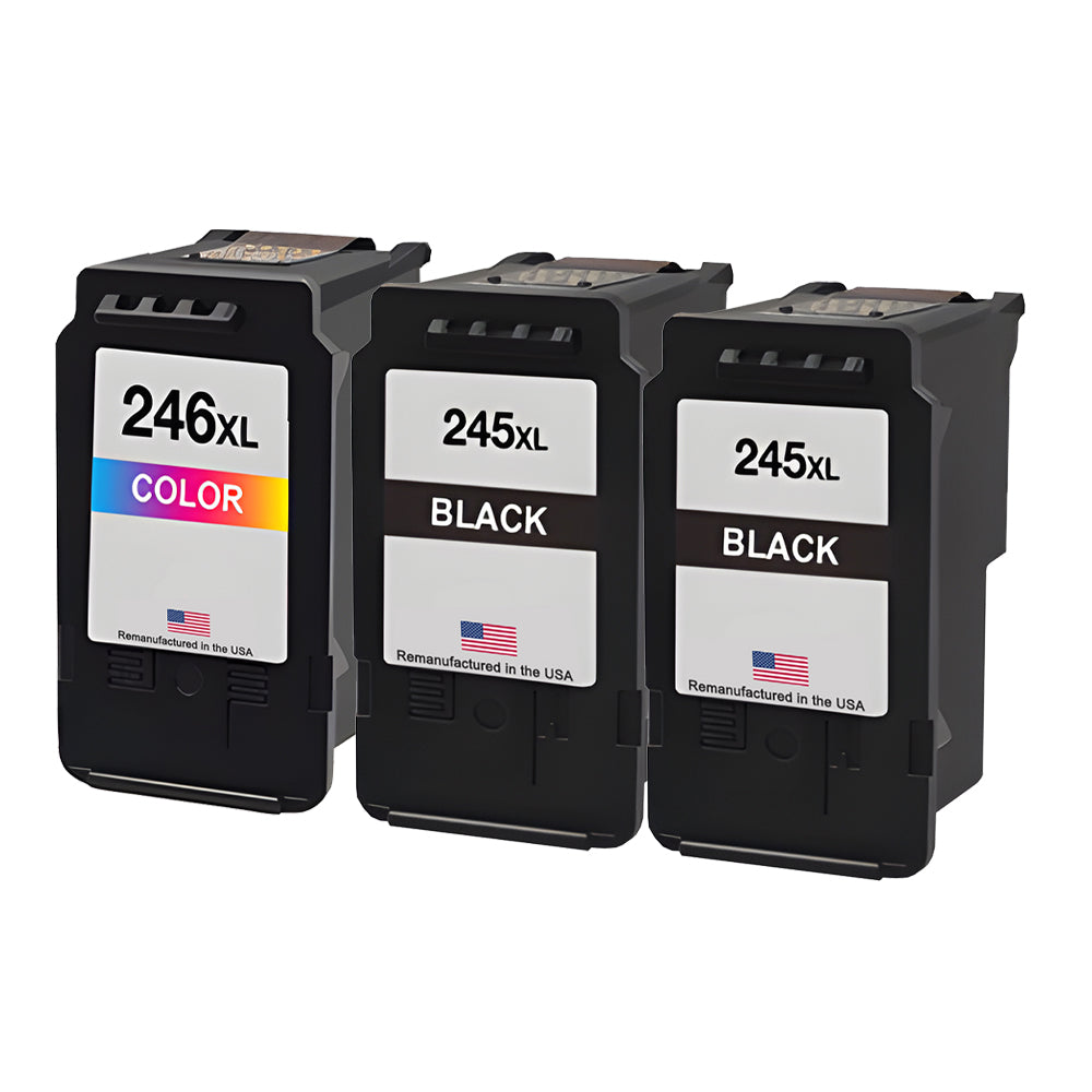 JIT Brand for Canon PG-245XL 2 Black CL-246XL 1 Color 3-Pack High Yield Remanufactured in the USA Ink Cartridge