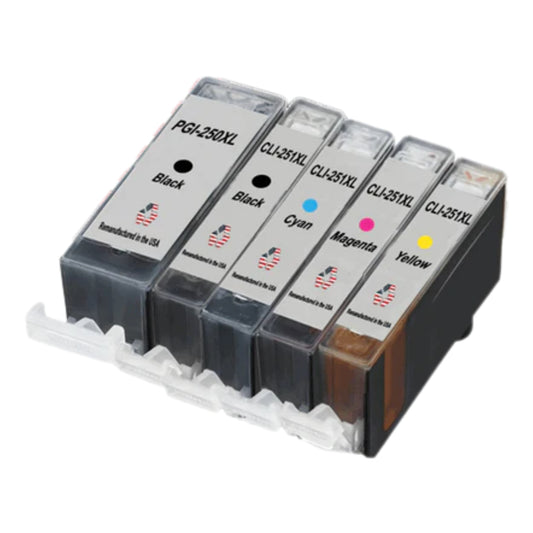 JIT Brand for Canon 1 PGI-250XL Black / CLI-251XL 1 Black and 3 Colors Remanufactured in the USA Ink Cartridges 5-Pack