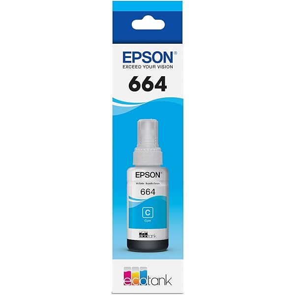 Epson T664 Cyan Ink Bottle, T664220-S