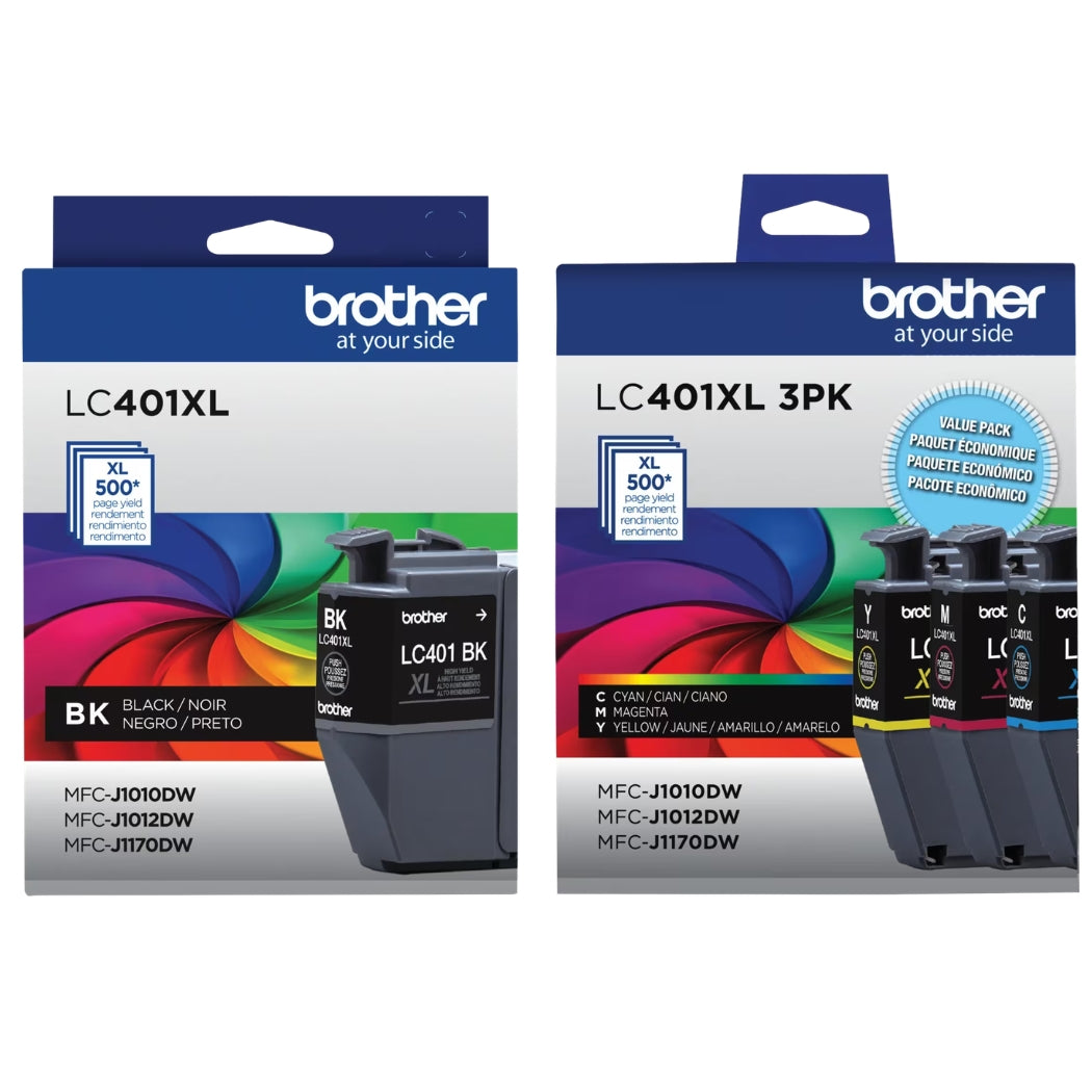 Genuine Brother LC401XL High Yield Ink, Black/Cyan/Magenta/Yellow, Pack Of 4 Cartridges