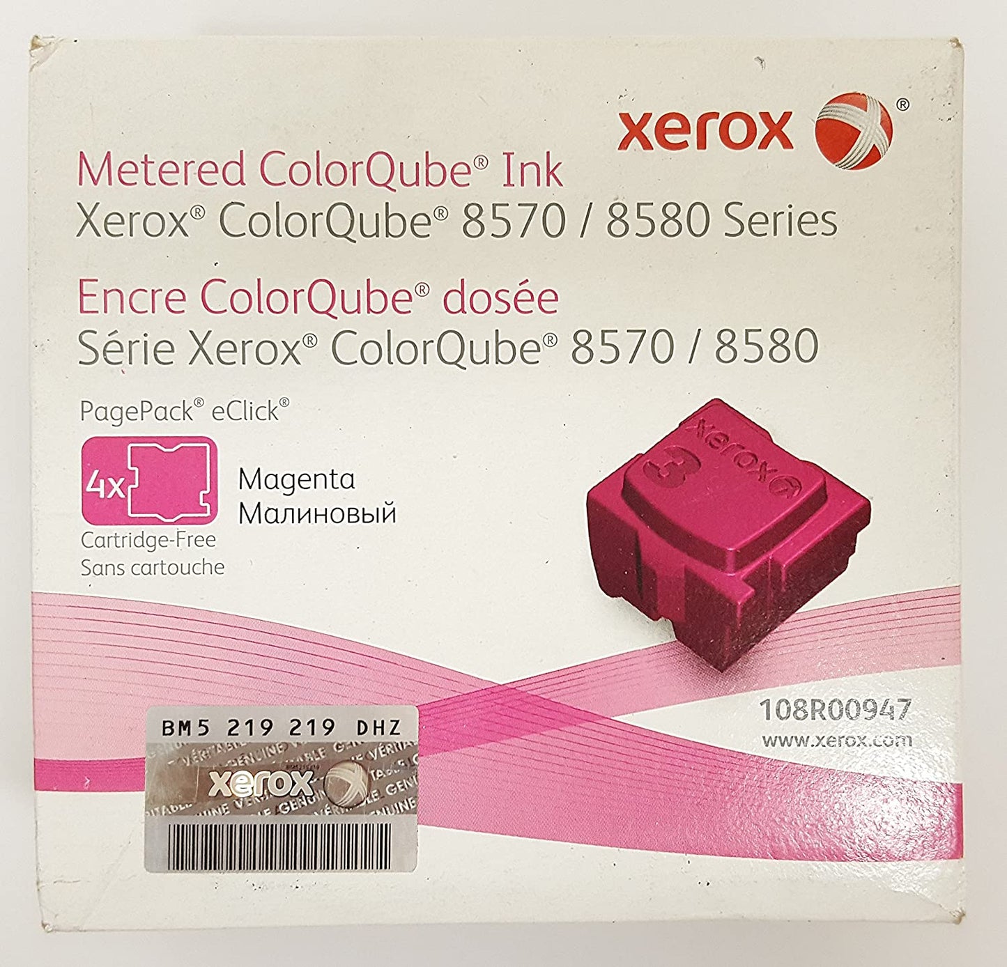 Genuine Xerox ColorQube 8570 / 8580 Magenta Solid Ink Pack (4 Sticks) (108R00947)