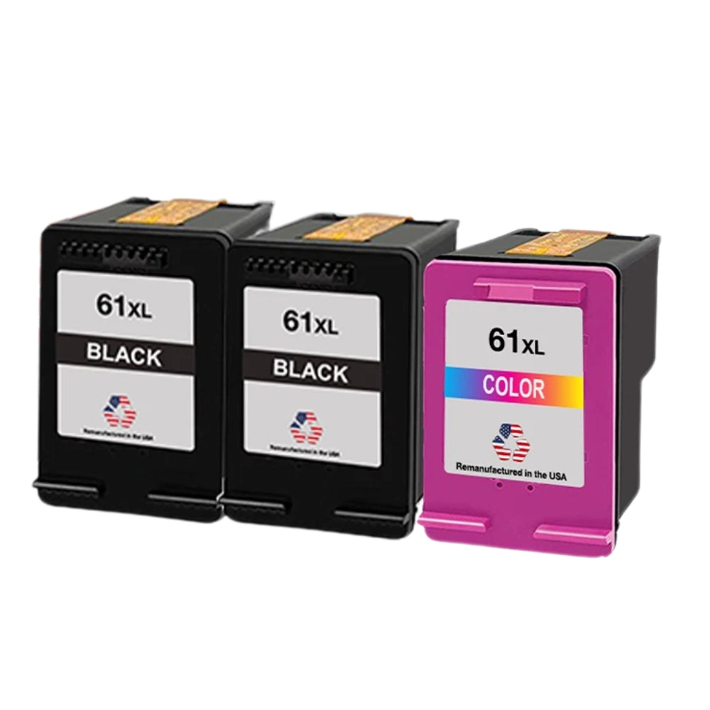 JIT Brand for HP 61XL 2 Black / 1 Color 3-Pack Remanufactured in the USA Ink Cartridges