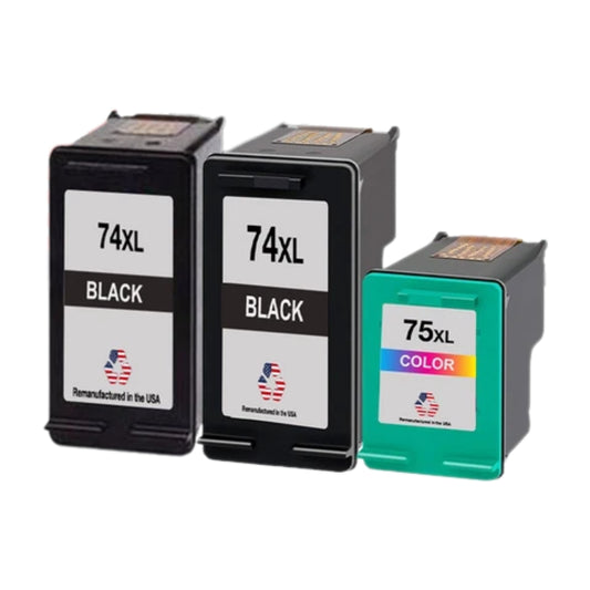 JIT Brand for HP 74XL 2 Black / 75XL 1 Color 3-Pack Remanufactured in the USA Ink Cartridges