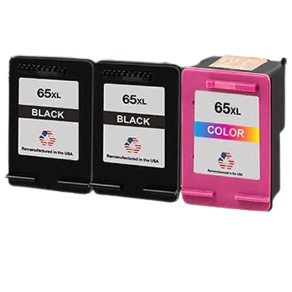 JIT Brand for HP 65XL 2 Black / 1 Color 3-Pack Remanufactured in the USA Ink Cartridges