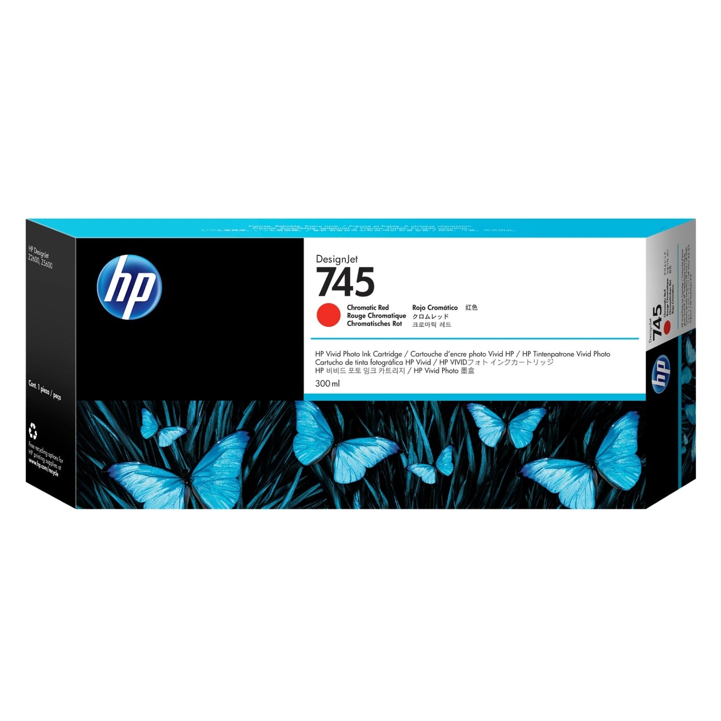 Genuine HP 745 300ml DesignJet Chromatic Red Ink Cartridge, F9K06A