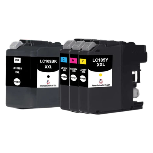 JIT Brand for Brother LC109BK XXL Black / LC105 XXL 3 Color Super High Yield 4-Pack Remanufactured in the USA Ink Cartridges