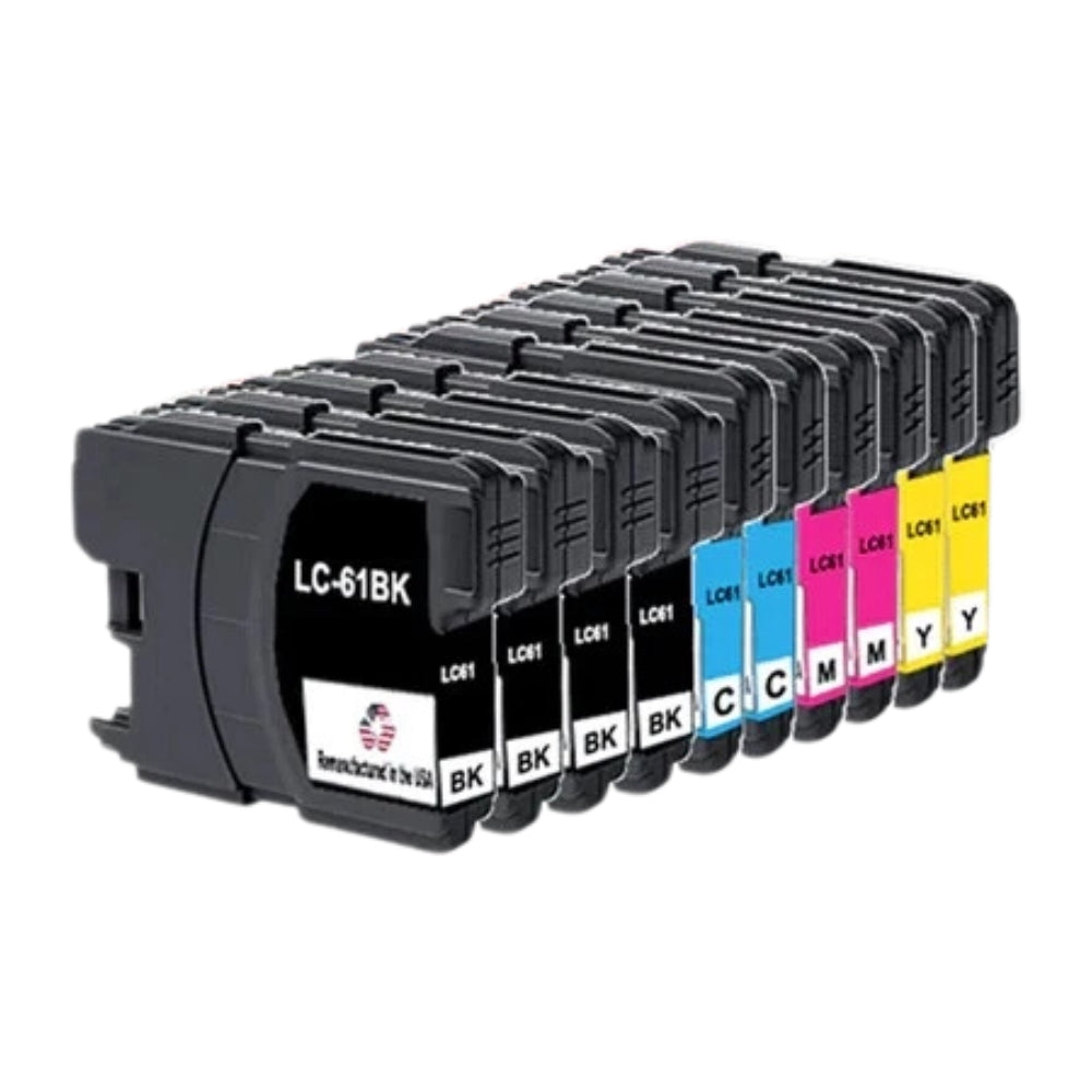JIT Brand for Brother LC61 4 Black / 2 Each Color Remanufactured in the USA Ink Cartridges 10-pack
