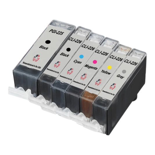 JIT Brand for Canon 1 PGI-225 Black / CLI-226 1 Black, 1 Gray, 3 Colors Remanufactured in the USA Ink Cartridges 6-Pack