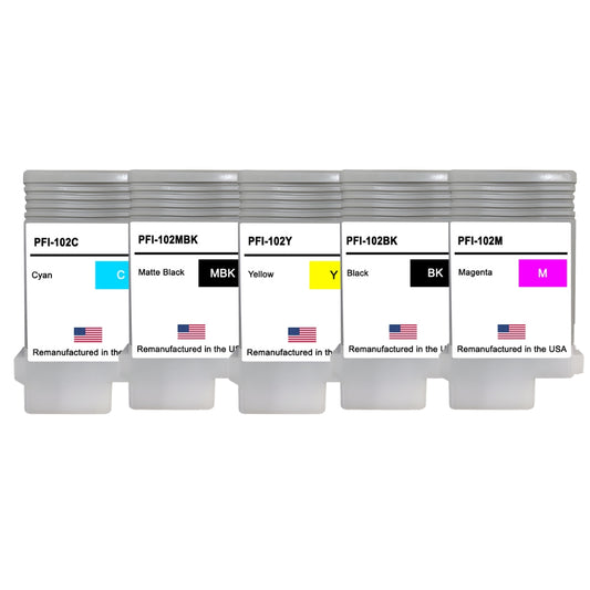 JIT Brand for Canon PFI-102 130mL Remanufactured in the USA Ink Cartridges 5-Pack