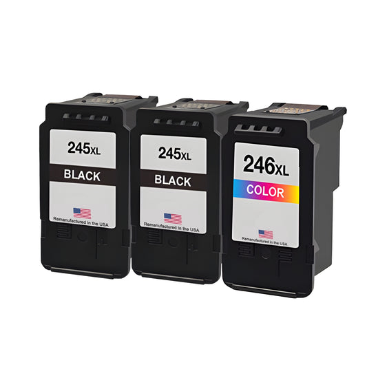 JIT Brand for Canon PG-245XL 2 Black CL-246XL 1 Color 3-Pack High Yield Remanufactured in the USA Ink Cartridges