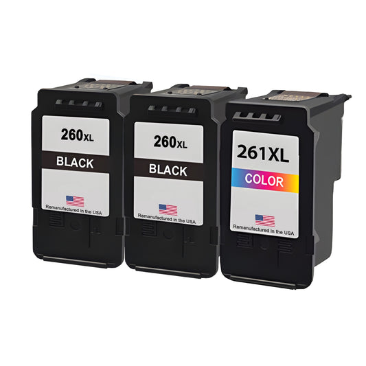 JIT Brand for Canon PG-260XL 260 XL 2 Black / CL-261XL 261 XL 1 Color Remanufactured in the USA Ink Cartridges 3-Pack