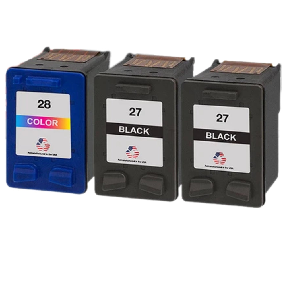 JIT Brand for HP 27 2 Black / 28 1 Color 3-Pack Remanufactured in the USA Ink Cartridges