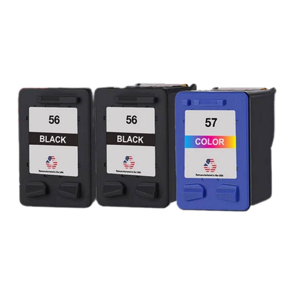 JIT Brand for HP 56 2 Black / 57 1 Color 3-Pack Remanufactured in the USA Ink Cartridges