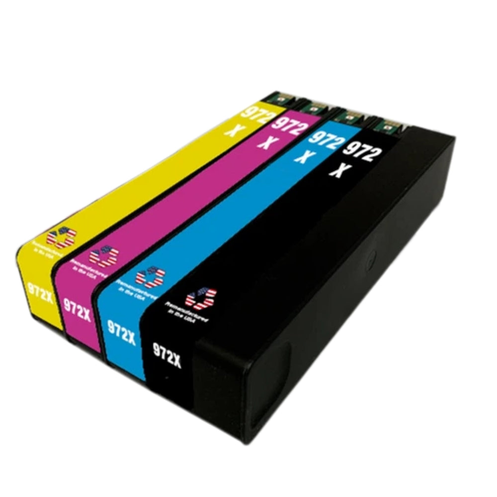 JIT Brand for HP 972X 1 Black & 3 Color 4-pack Remanufactured in the USA Ink Cartridges