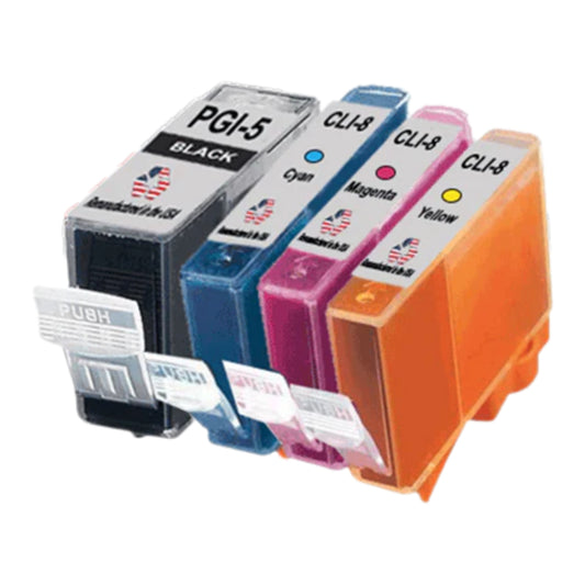 JIT Remanufactured in the USA Ink Cartridges for Canon PGI-5 Black / CLI-8 3 Color 4-Pack