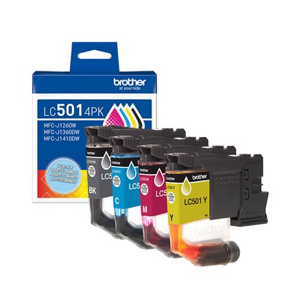 Original Brother LC501 Standard Yield Multi-Color (BCMY) Ink Cartridge, 4-Pack