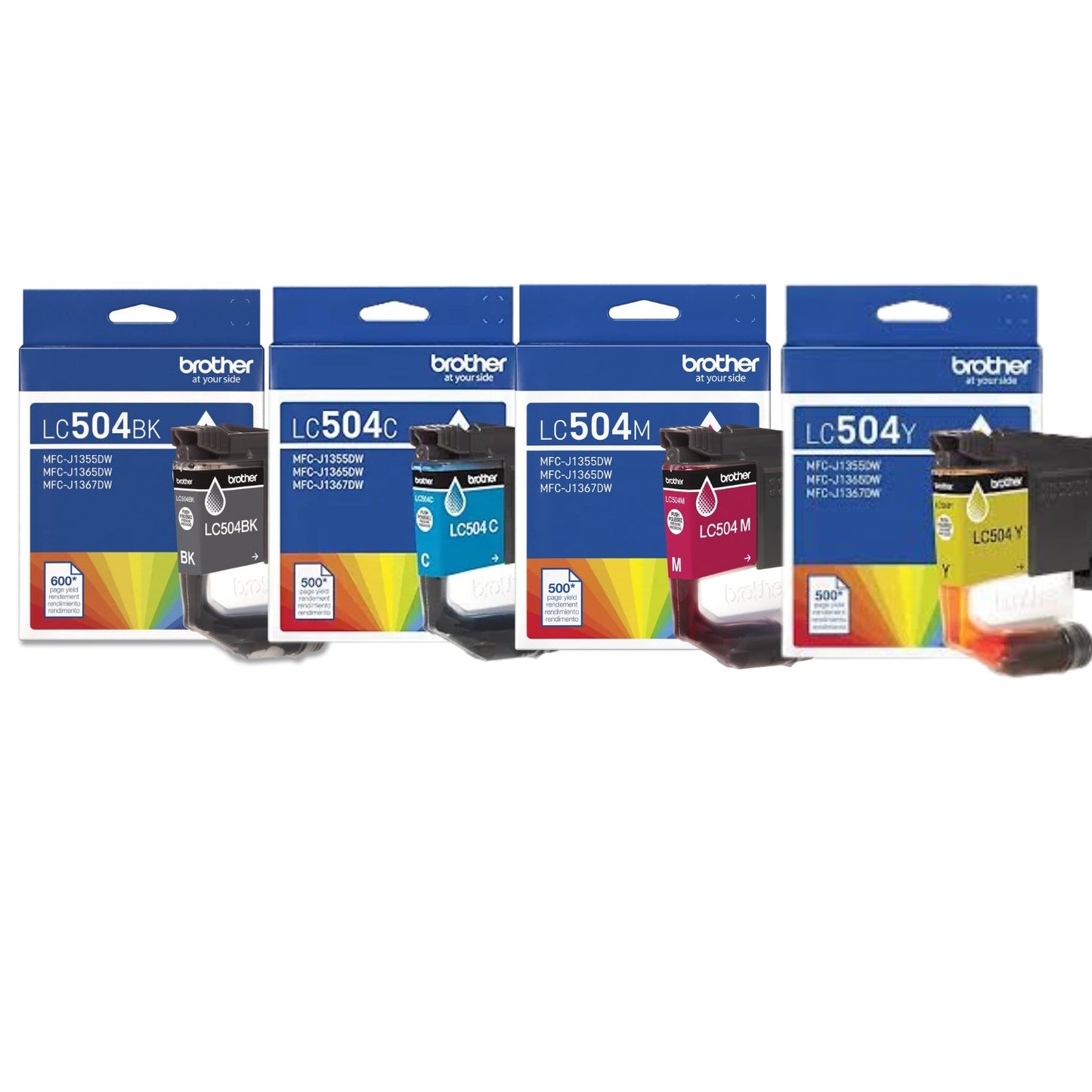 Original Brother LC504 Standard Yield Multi-Color (BCMY) Ink Cartridge, 4-Pack