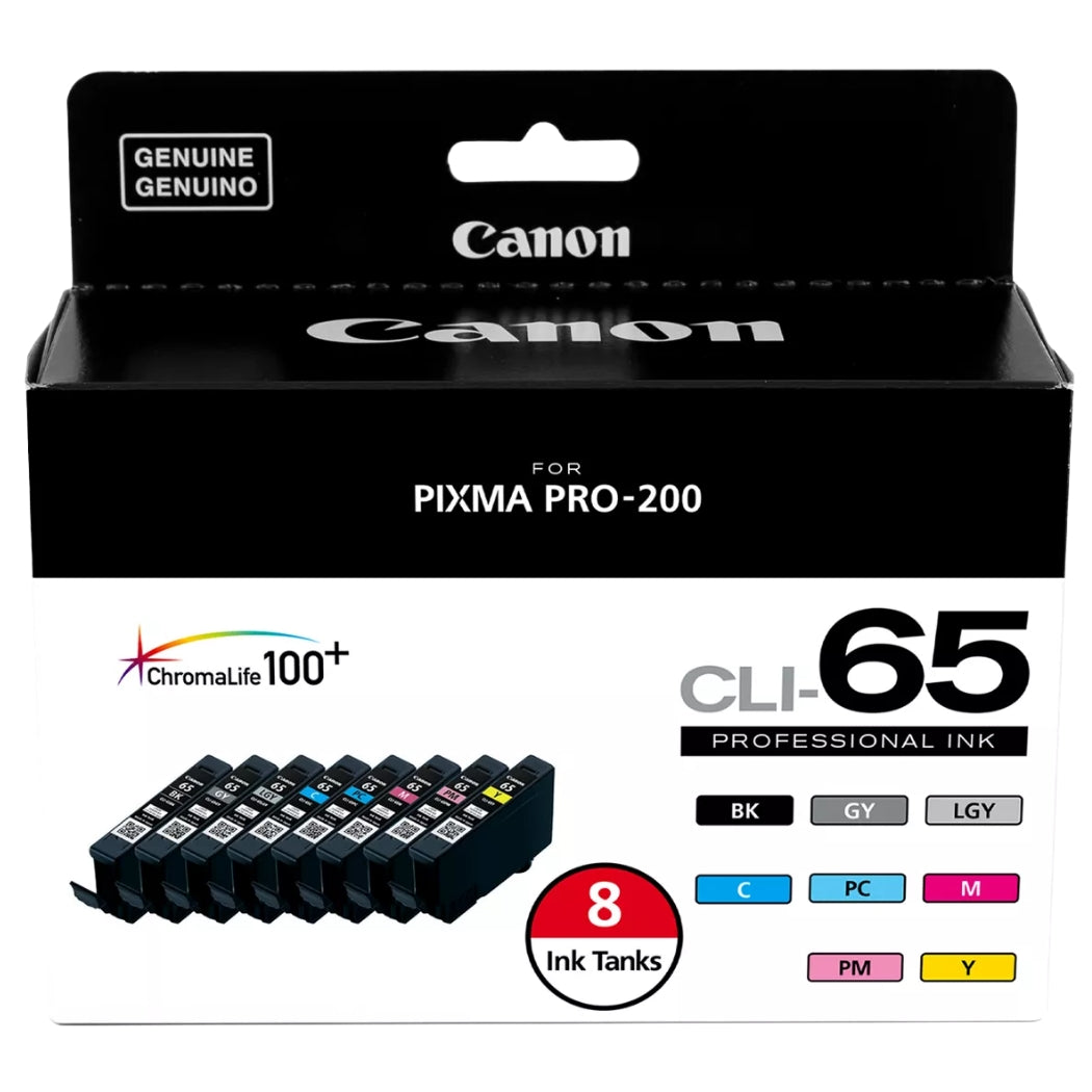 Original Canon CLI-65 High Yield Black and Multi-Colors Ink Cartridge, 8 Packs