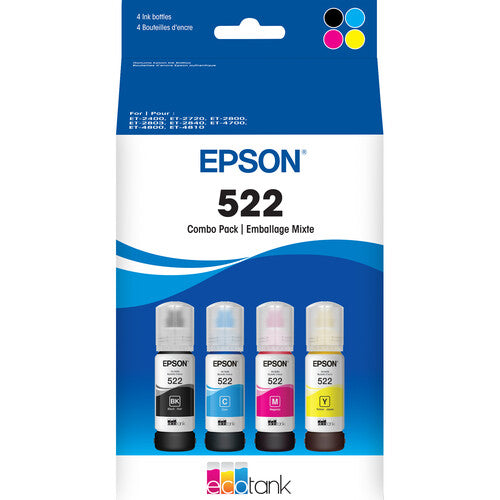 Original Epson T522 High-Yield Multi (4-Pack) Color Ink Bottles, T522120-BCS