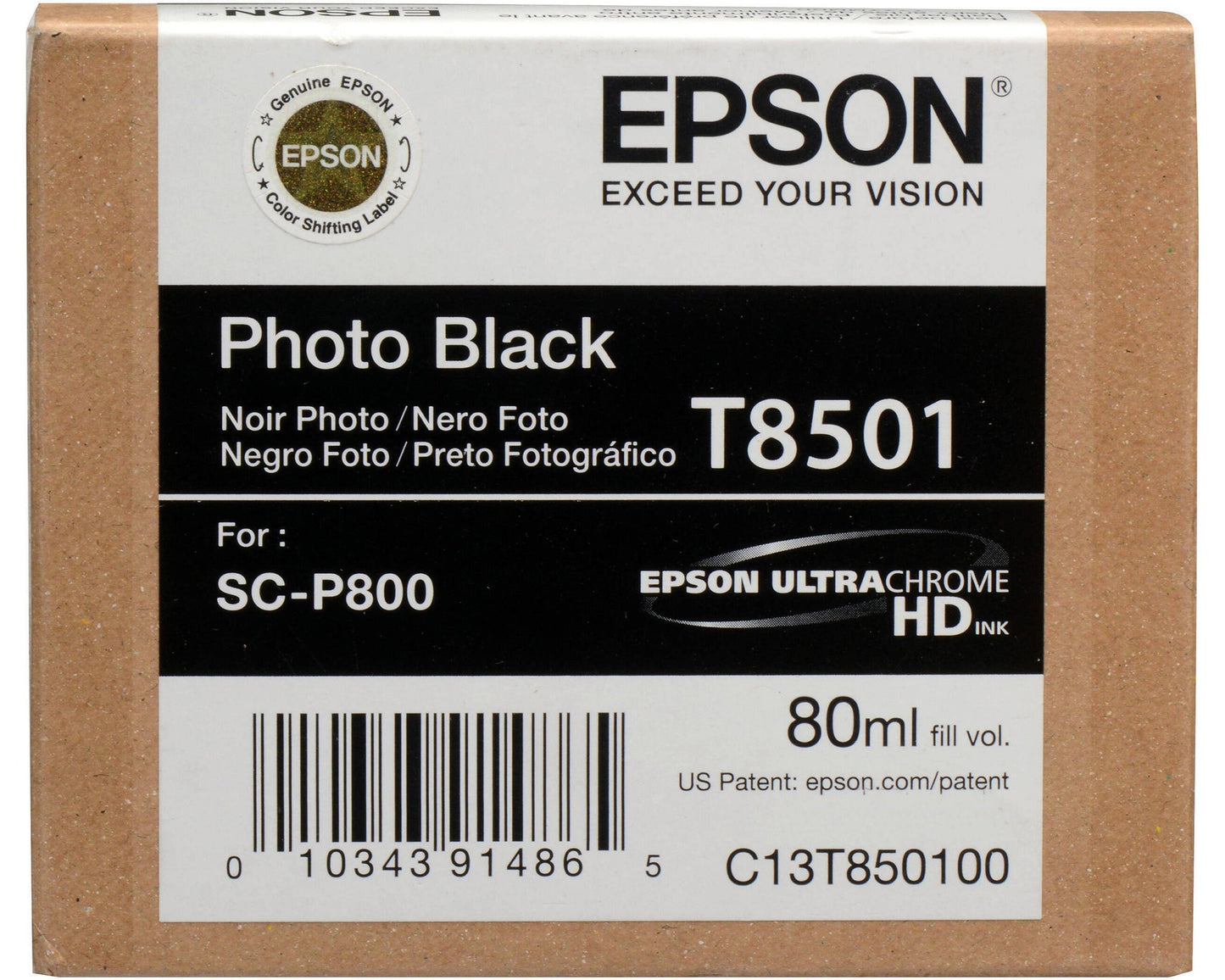 Genuine Epson 80ml UltraChrome HD Photo Black Ink Cartridge, T850100