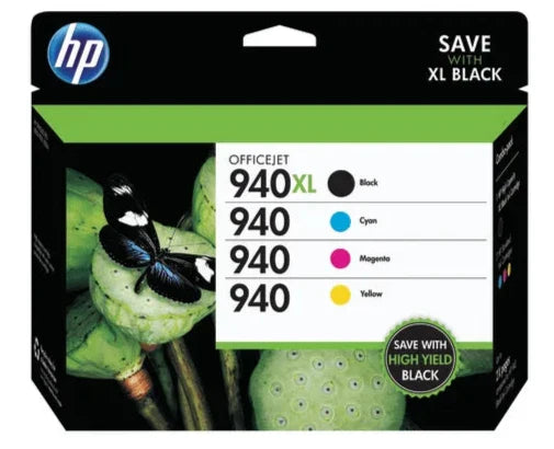Genuine HP 940XL Black and 940 Color Combo 4.PK Inkjet Cartridge, CZ143FN