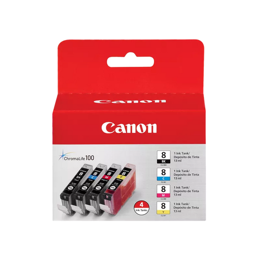 Original Canon CLI-8 Standard Yield Tri-Color (4-Pack) Ink Tank, 0620B010