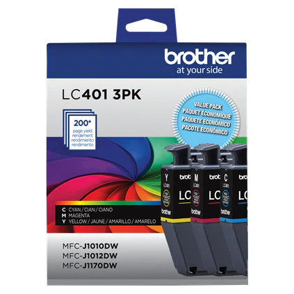 Genuine Brother LC401 Multi-Pack Ink, Cyan/Magenta/Yellow, Pack Of 3 Cartridges, LC4013PKS 